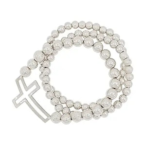 Silver Beaded Cross Bracelet