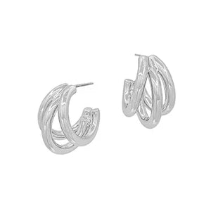 Silver 3 Layered 1" Hoop Earrings