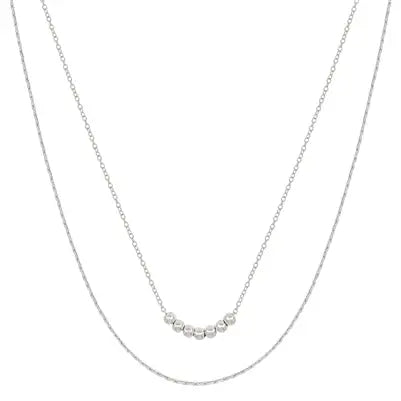 Silver 2 Chain Beaded Necklace