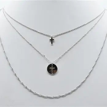 Silver Layered Cross & Coin Necklace