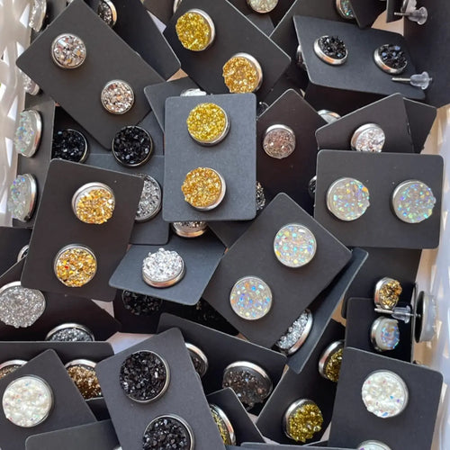 New Years Round Stone Studs