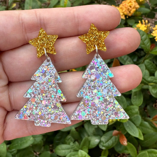 Silver Christmas Tree Earrings