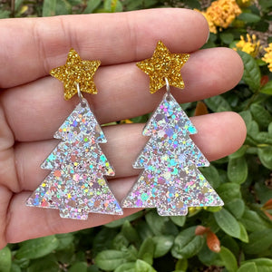 Silver Christmas Tree Earrings