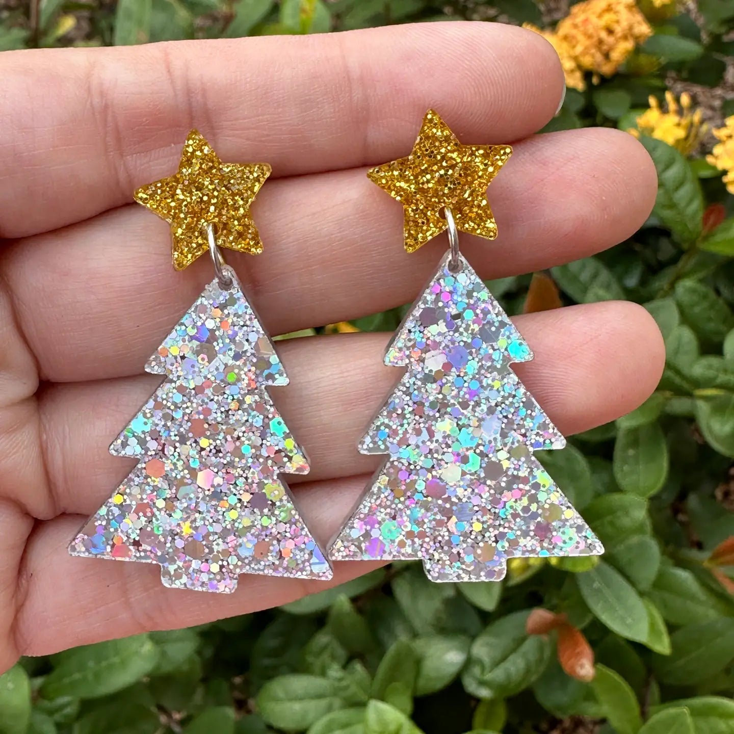 Silver Christmas Tree Earrings