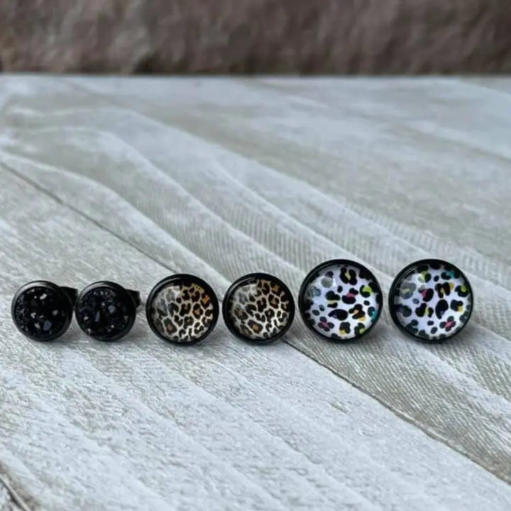 Printed Trio Black Earrings