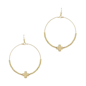 Gold Cross Hoop Earrings