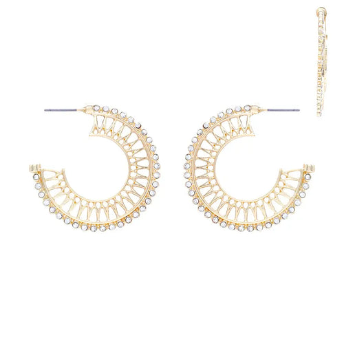 Gold Geometric Studded Hoop