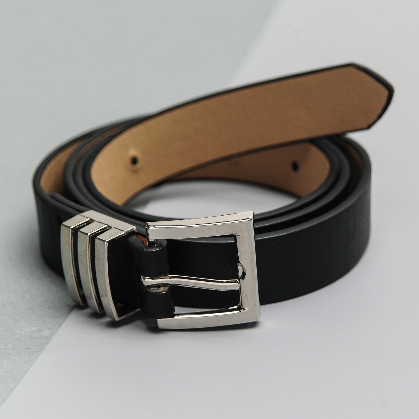 Black Square Buckle Leather Belt