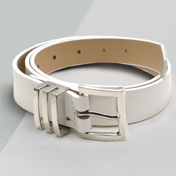 White Square Buckle Leather Belt