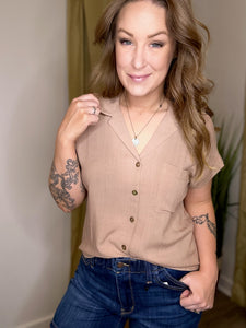 Taupe Collared Button Up Top