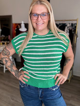 Load image into Gallery viewer, Green Knit Striped Short Sleeve Top
