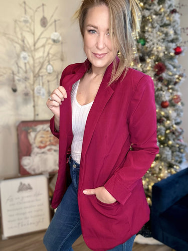Burgundy Open Front Classic Blazer