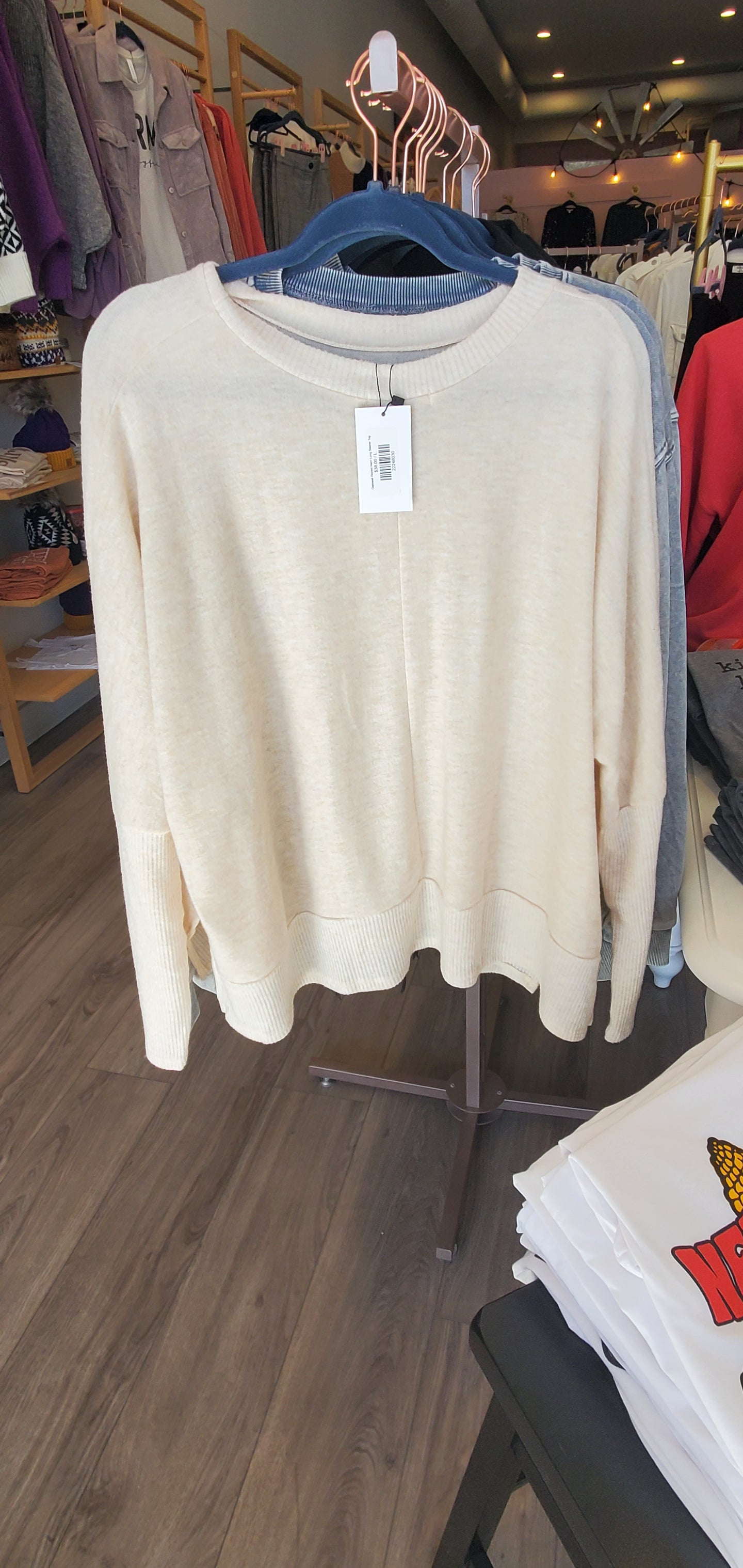 Oatmeal Ribbed Hem Long Sleeve Top
