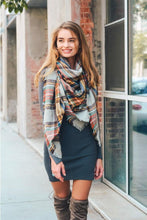 Load image into Gallery viewer, Grey Mustard Flannel Blanket Scarf