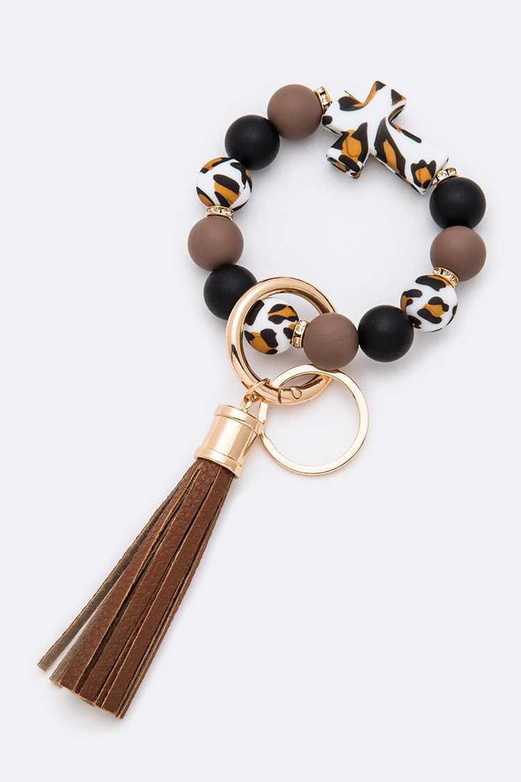 Printed Cross Silicon Key Chain Bracelet