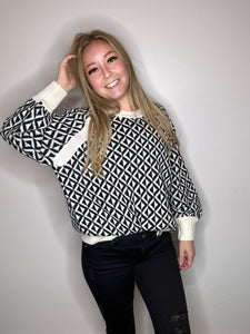 Black Patterned Sweater Top