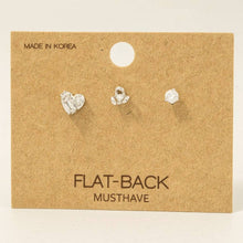 Load image into Gallery viewer, Silver Dipped 3Pc Heart Studs Set