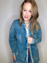 Load image into Gallery viewer, Teal Acid Wash Waffle Shacket