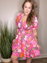 Load image into Gallery viewer, Hot Pink Floral Smocked Dress