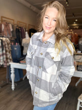 Load image into Gallery viewer, Grey Sherpa Lined Plaid Jacket