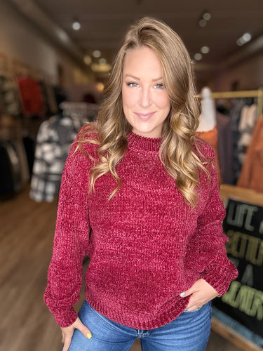 Cabernet Round Neck Chenille Sweater