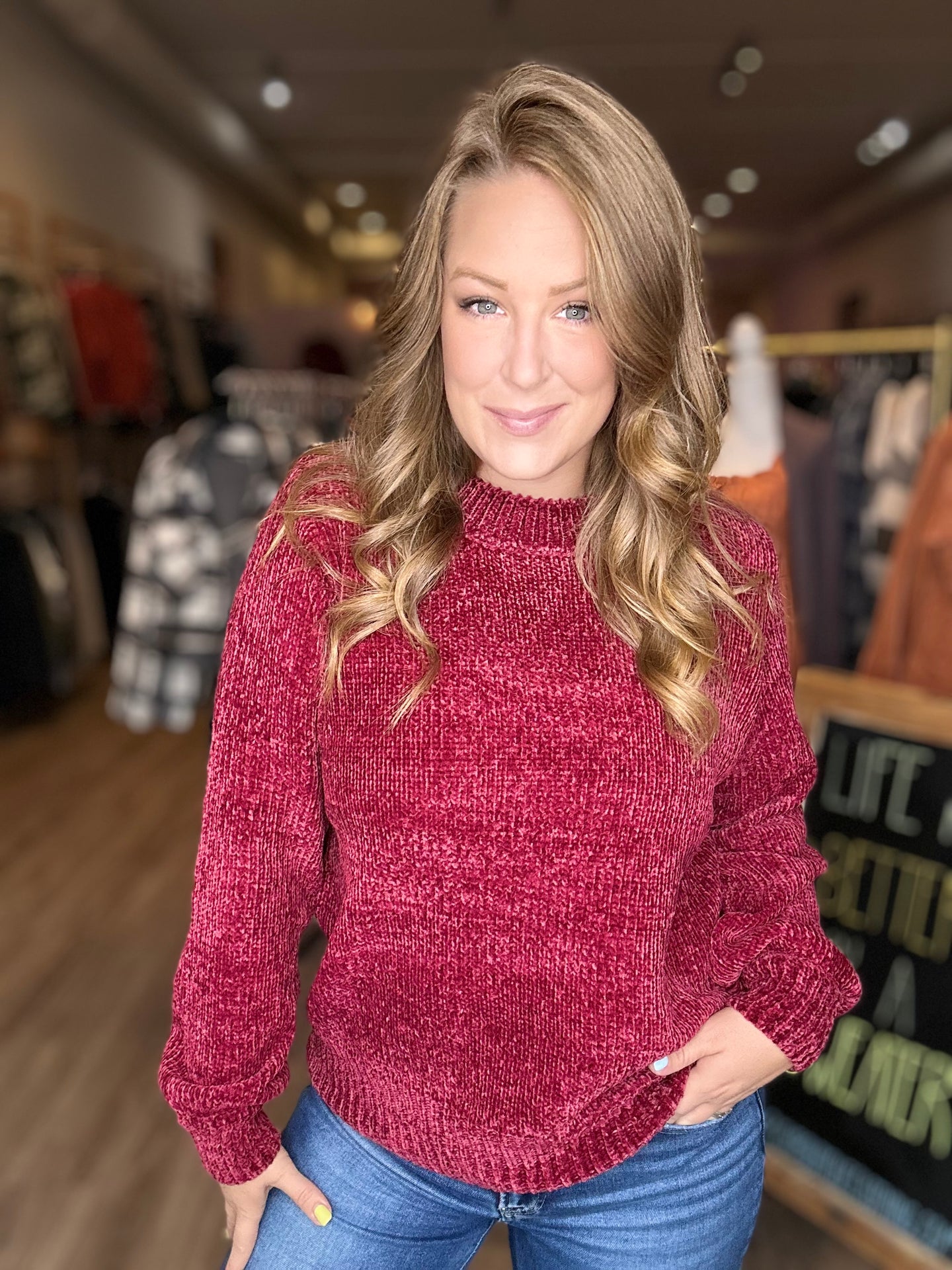 Cabernet Round Neck Chenille Sweater