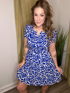 Blue Short Sleeve Printed Dress