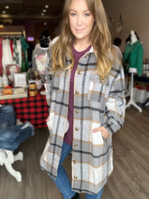 Load image into Gallery viewer, Grey Ivory Plaid Trench Shacket