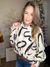 Load image into Gallery viewer, Cream Smocked Sleeve Black Print Blouse