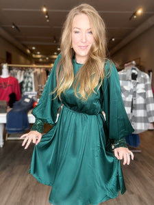 Hunter Green Sequin Cuff Dress