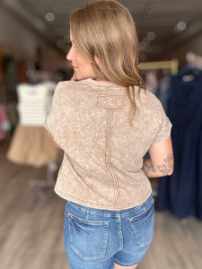 Brown Washed Crop Short Sleeve
