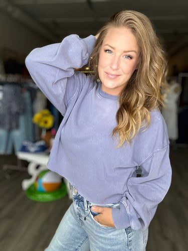 Dusty Blue Cropped Crewneck Sweatshirt