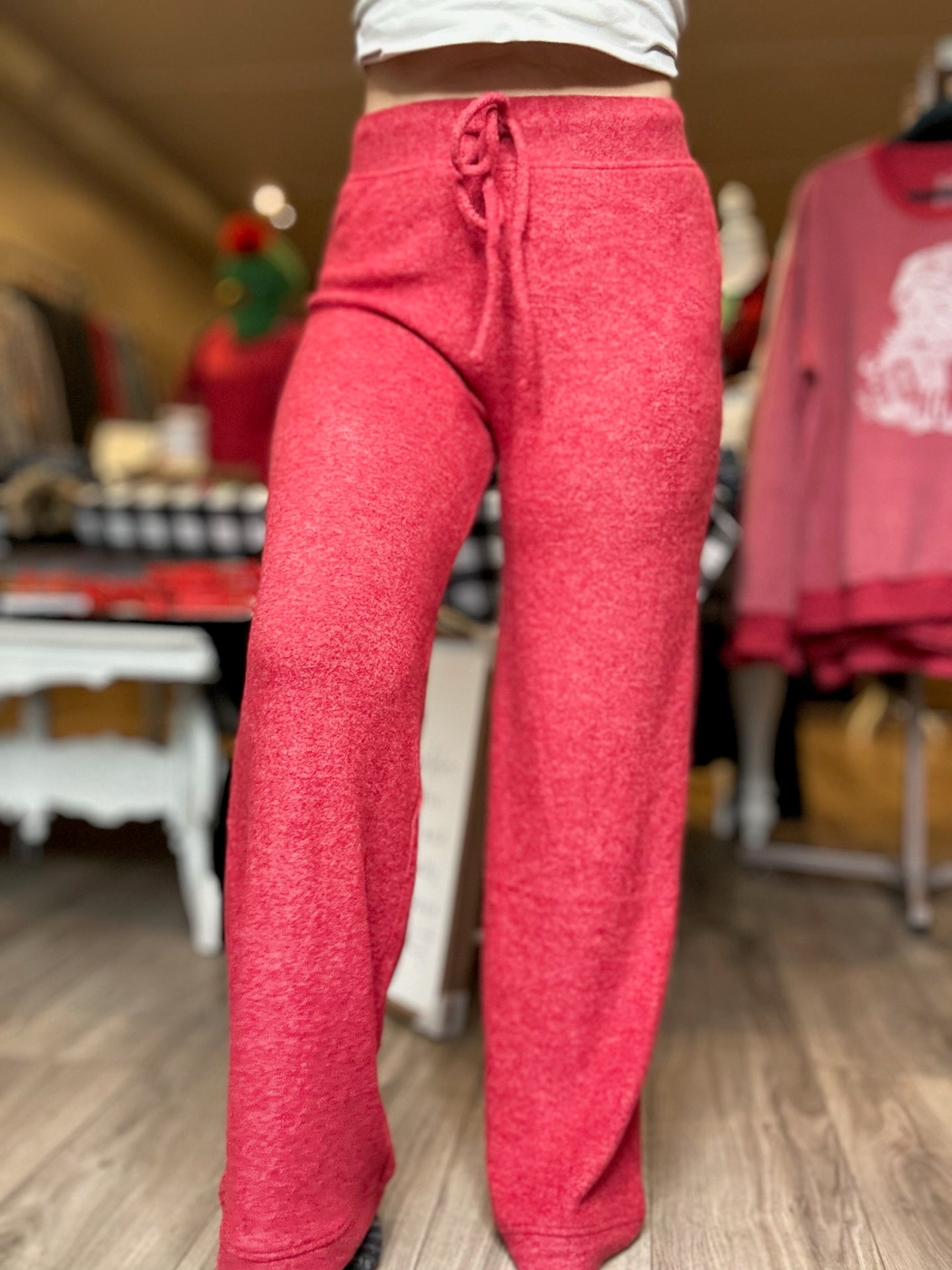 Red Brushed Wide Leg Pants