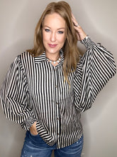 Load image into Gallery viewer, Black Stripe Bubble Sleeve Blouse