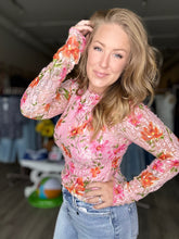 Load image into Gallery viewer, Pink Floral Mesh Long Sleeve Blouse