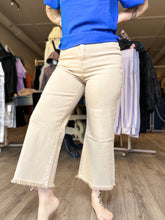 Load image into Gallery viewer, Sand Beige Washed Frayed Wide Leg Jeans