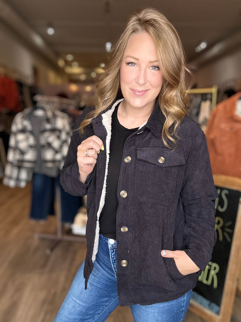Black Corduroy Sherpa Jacket