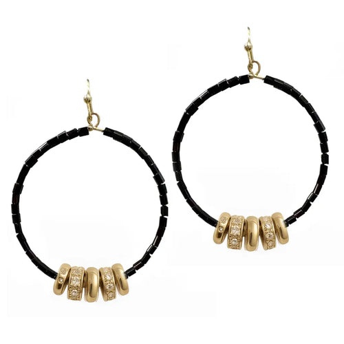 Black Beaded Hoop Earrings