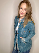 Load image into Gallery viewer, Teal Acid Wash Waffle Shacket