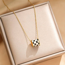 Load image into Gallery viewer, 18K Gold Checker Enamel Barrel Necklace
