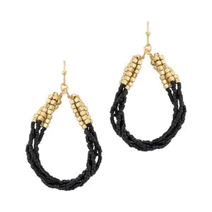 Black Beaded Gold Teardrop Earrings