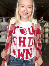 Load image into Gallery viewer, White Touchdown Crop Graphic Tee