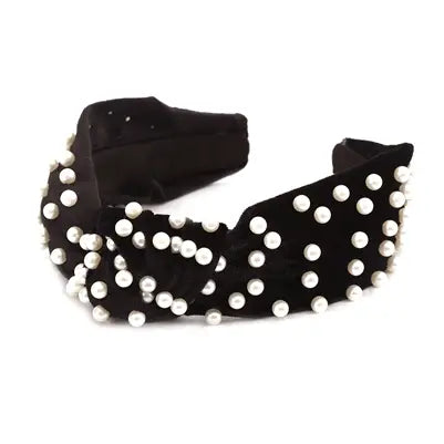 Black Velvet Pearled Headband