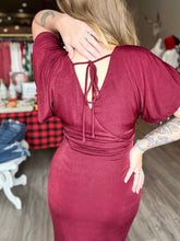 Load image into Gallery viewer, Merlot Split Wrap Flutter Sleeve Dress