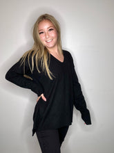 Load image into Gallery viewer, Black Deep V Ribbed Sweater