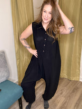 Load image into Gallery viewer, Black Buttoned Hooded JumpSuit