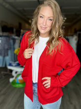Load image into Gallery viewer, Red Open Front Sweater Cardigan