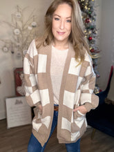 Load image into Gallery viewer, Tan Checker Sweater Cardigan