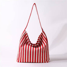 Load image into Gallery viewer, Red Striped Canvas Hobo Shoulder Tote Bag