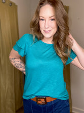 Load image into Gallery viewer, Teal Ruffle Sleeve Top